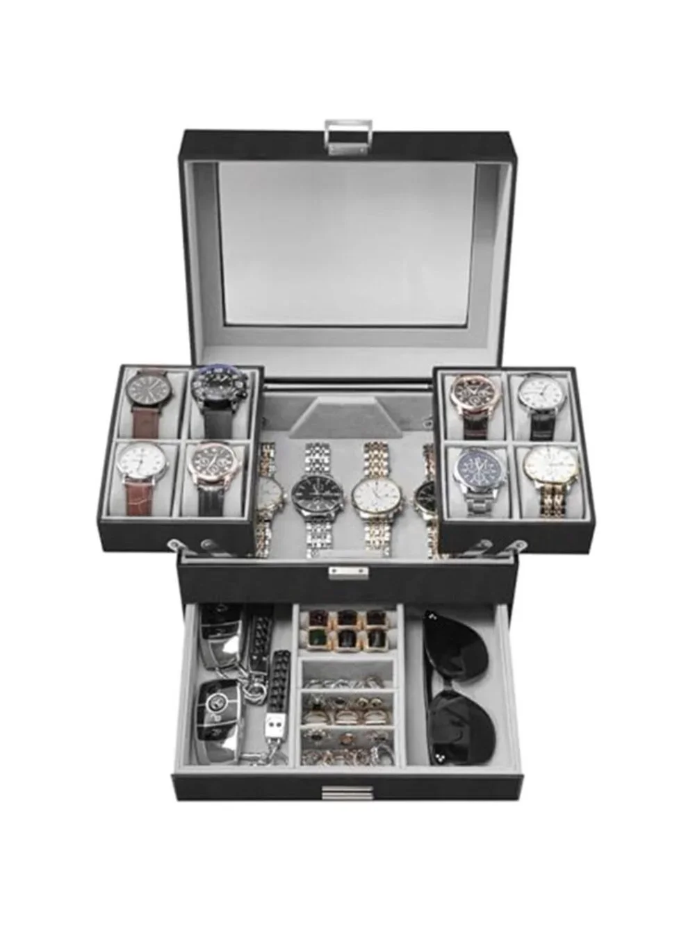 Watch Box, Watch Case for Men, 8 Slot Watch Display Case, 3 Layers Large